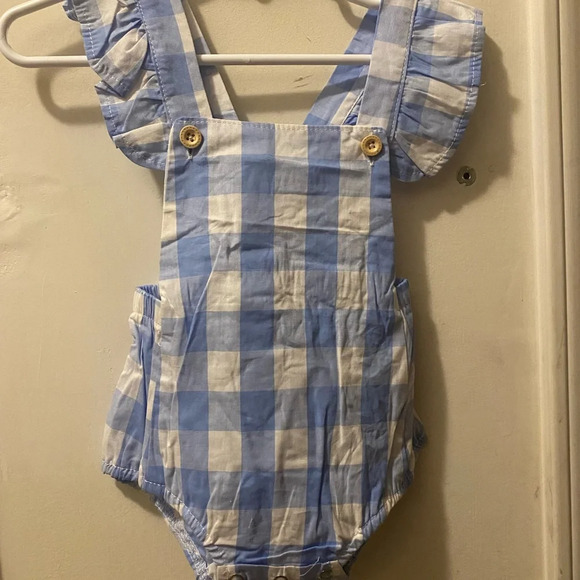 New Blue Gingham Romper - Picture 2 of 6